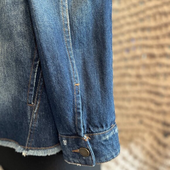 Who What Wear Collarless Distressed Jean Jacket Size Medium - Picture 5 of 12